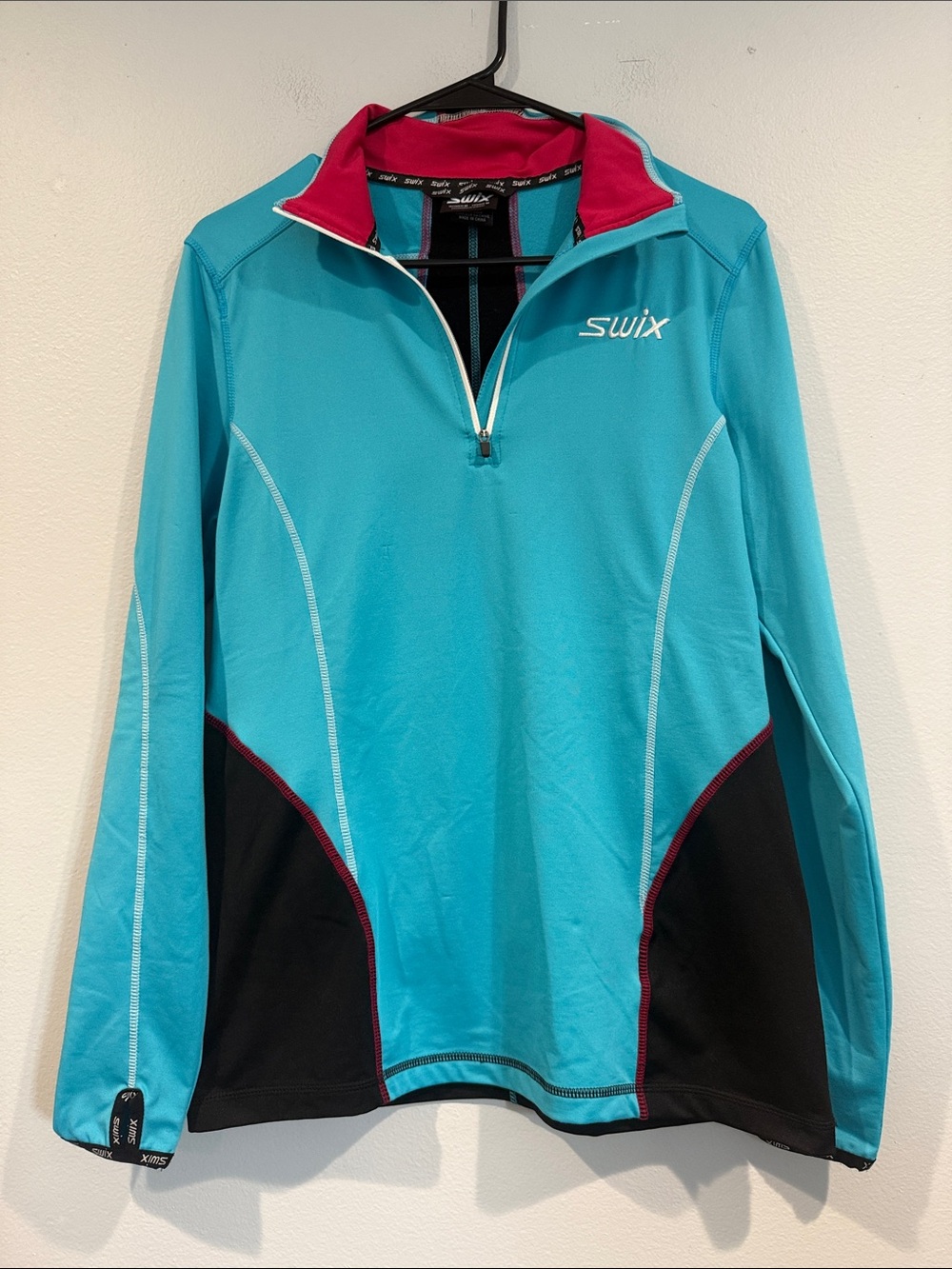 Women’s Turquoise Half-Zip Swim Coverup with Pink Accents